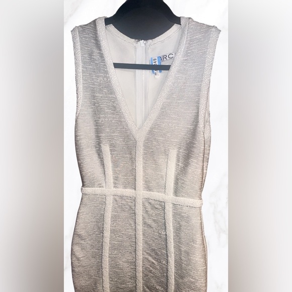Narces cream  beaded swordfish bodycon sleeveless evening dress M - Picture 4 of 6